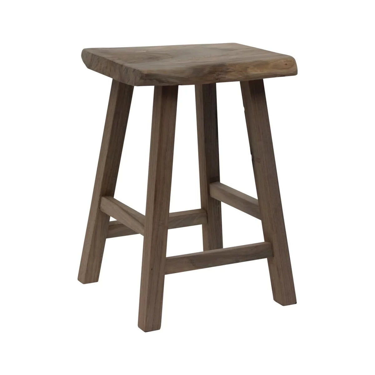 Live Edge Reclaimed Solid Walnut Wood Stool, 20 Inch Tall R44816