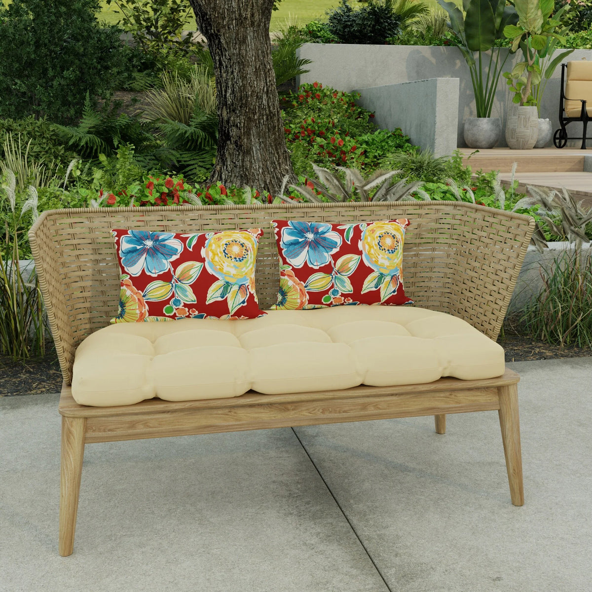Red Floral Outdoor Lumbar Throw Pillow Set of 2 P539027