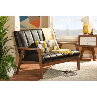 Brown Faux Leather Square Arm Loveseat G220