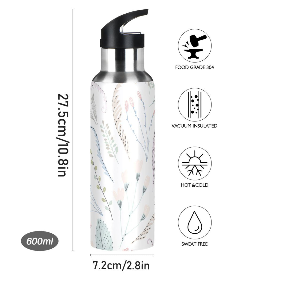 Vintage Stainless Steel Insulated Water Bottle with Straw Lid X63729