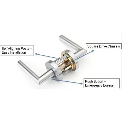 Satin Chrome Privacy Door Lever Set with Push Button Lock J65717