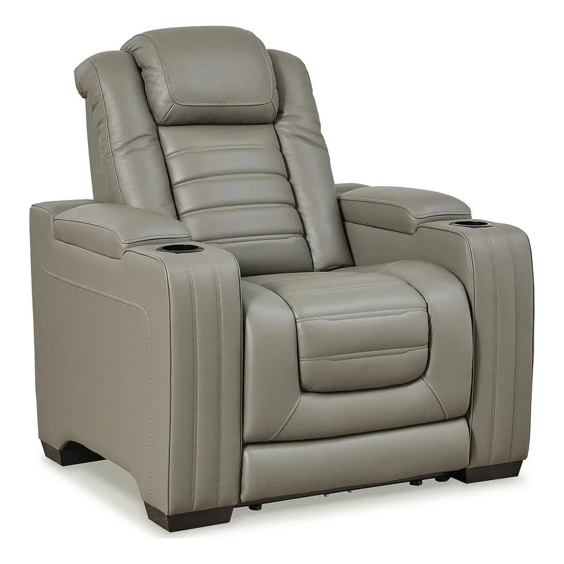 Light Gray Leather Power Recliner with Headrest E5828