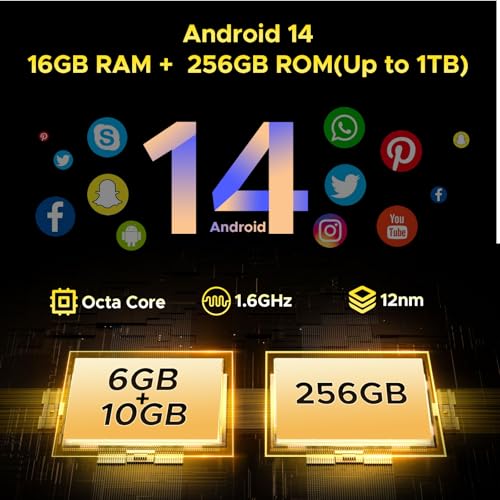 Rugged Smartphone Unlocked 10800mAh Battery 16GB+256GB Android 14 V237534