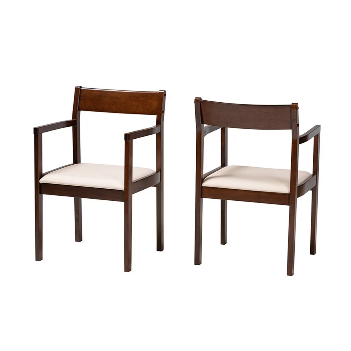 Cream Fabric and Dark Brown Finished Wood 2-Piece Dining Chair Set F5791