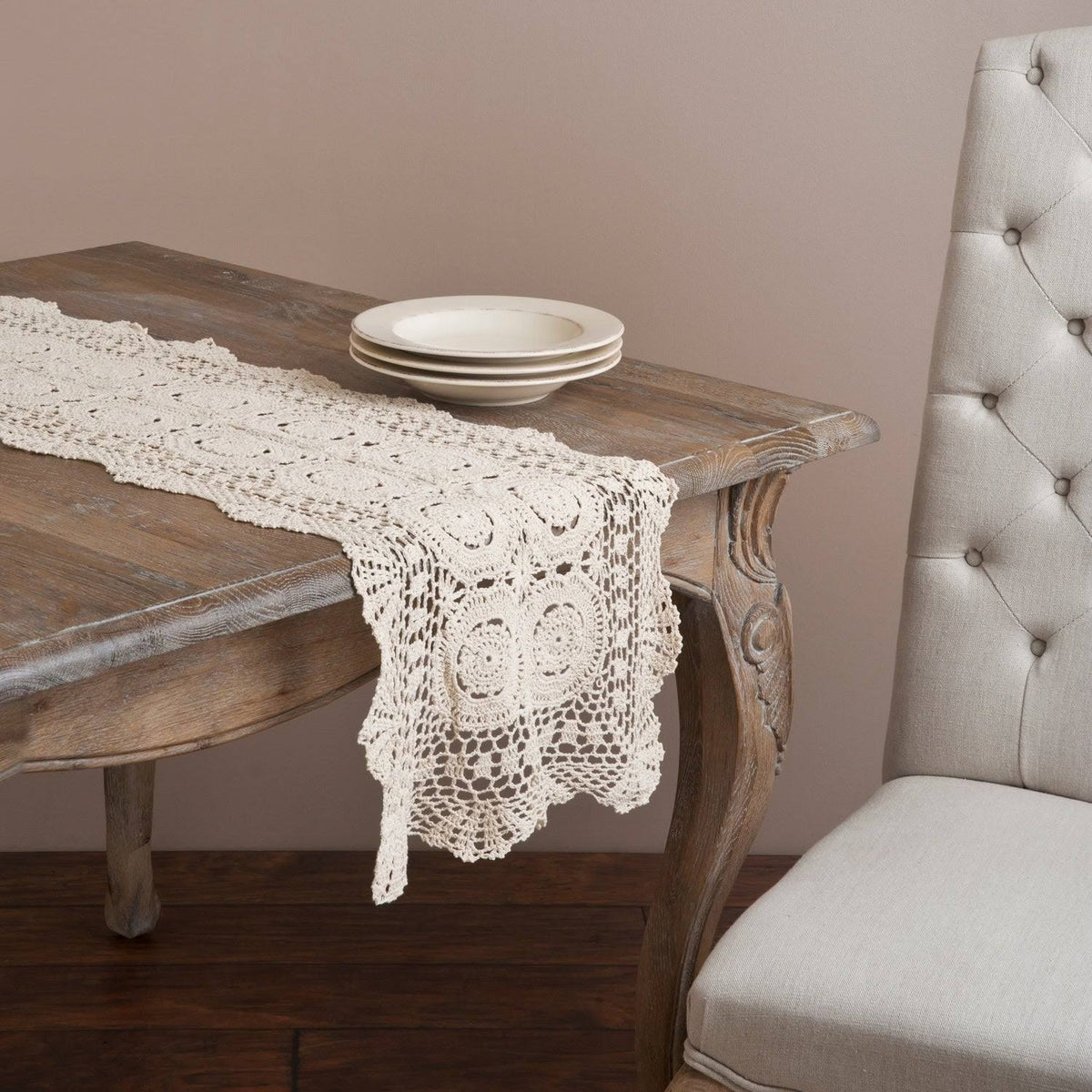 Handmade Crochet Lace Table Linens Grey U886499