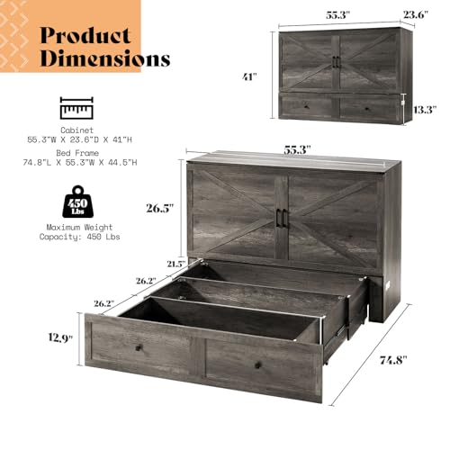 Queen Murphy Bed with Storage & Charging Station U678