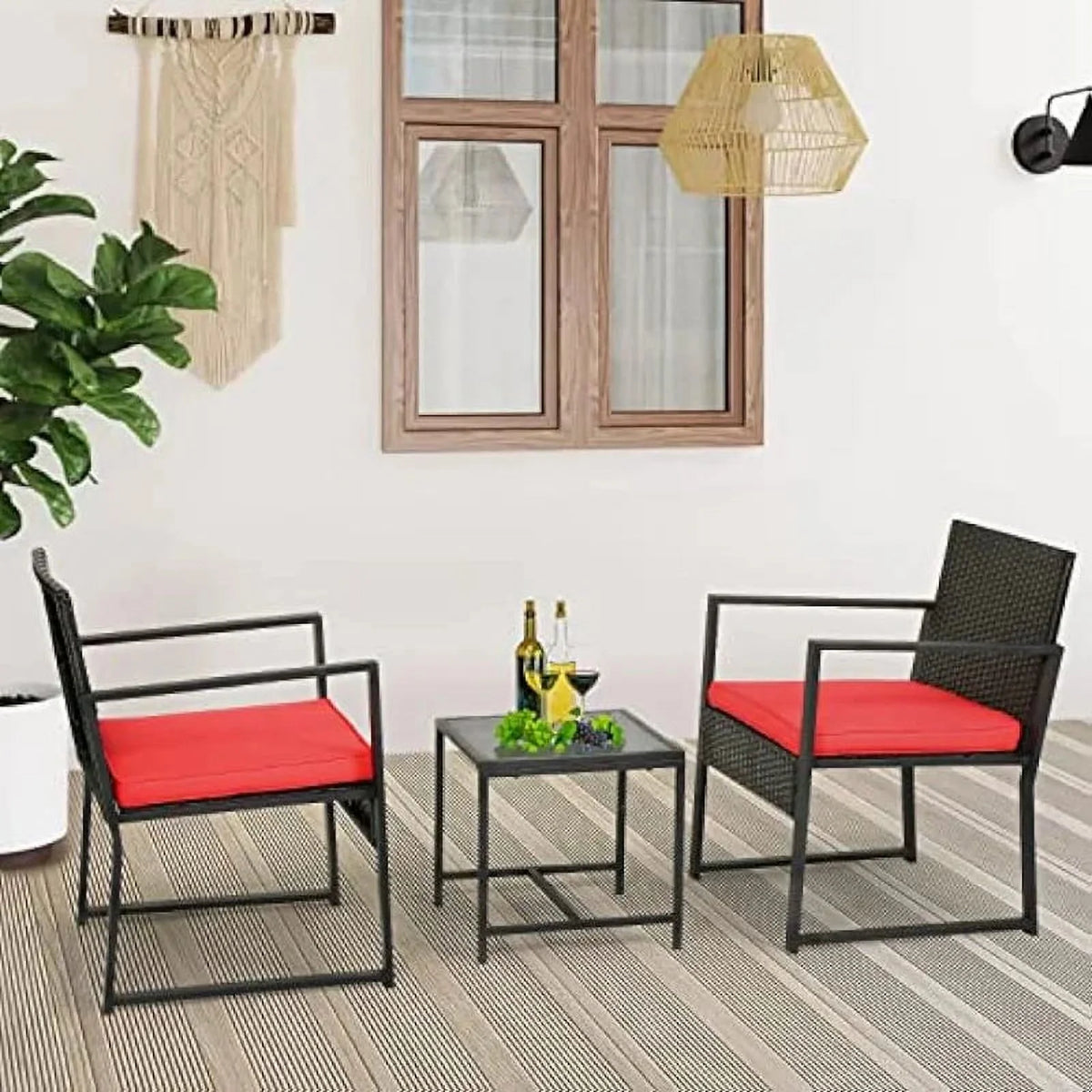 3 Piece Wicker Rattan Patio Bistro Set S8806