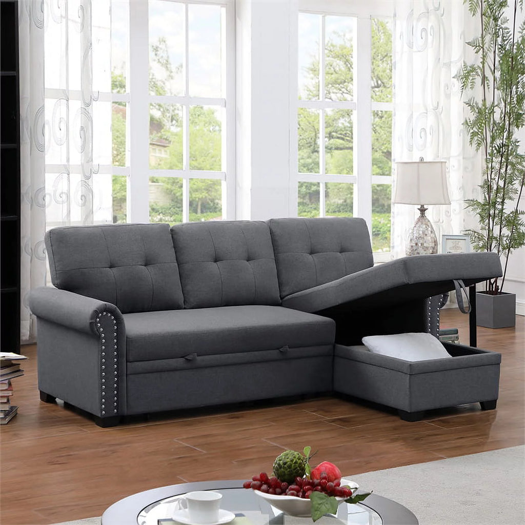 Dark Gray Fabric Sleeper Sofa with Storage Chaise O281