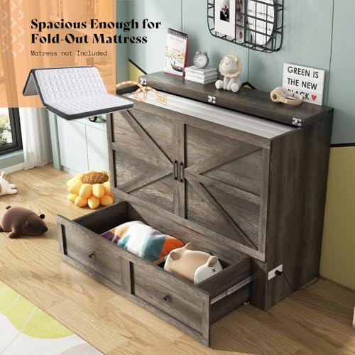 Queen Murphy Bed with Storage & Charging Station U678