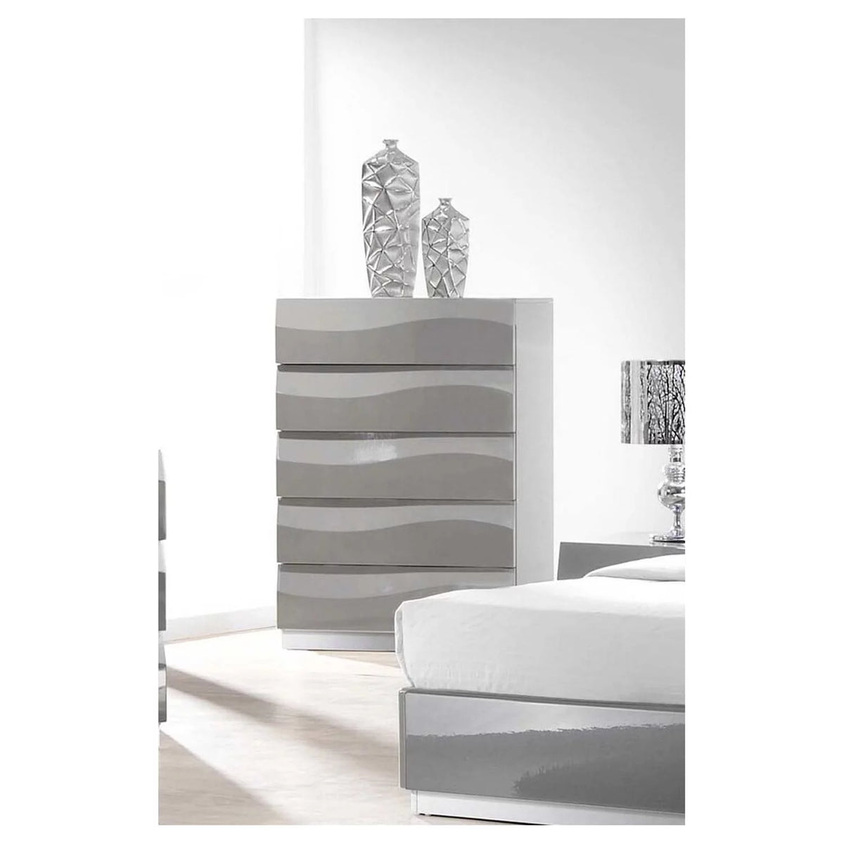 Gray High Gloss 5-Drawer Poplar Wood Chest Y411