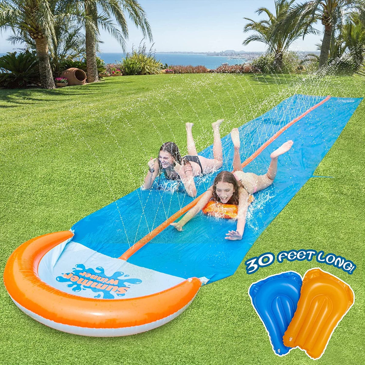 30ft Lawn Water Slide with 2 Body Boards G645678