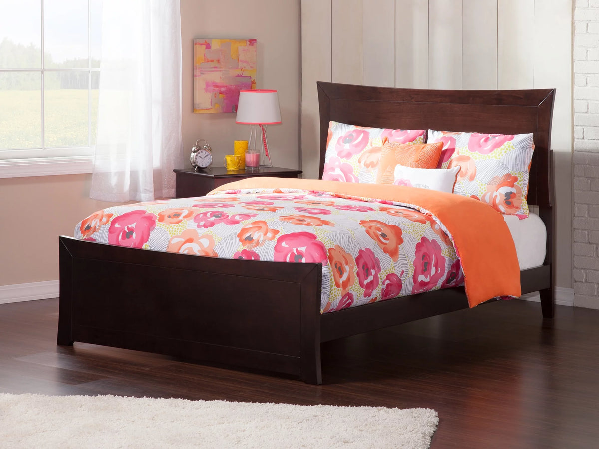 Full Wood Platform Bed Frame with Panel Headboard & Footboard Espresso I12269