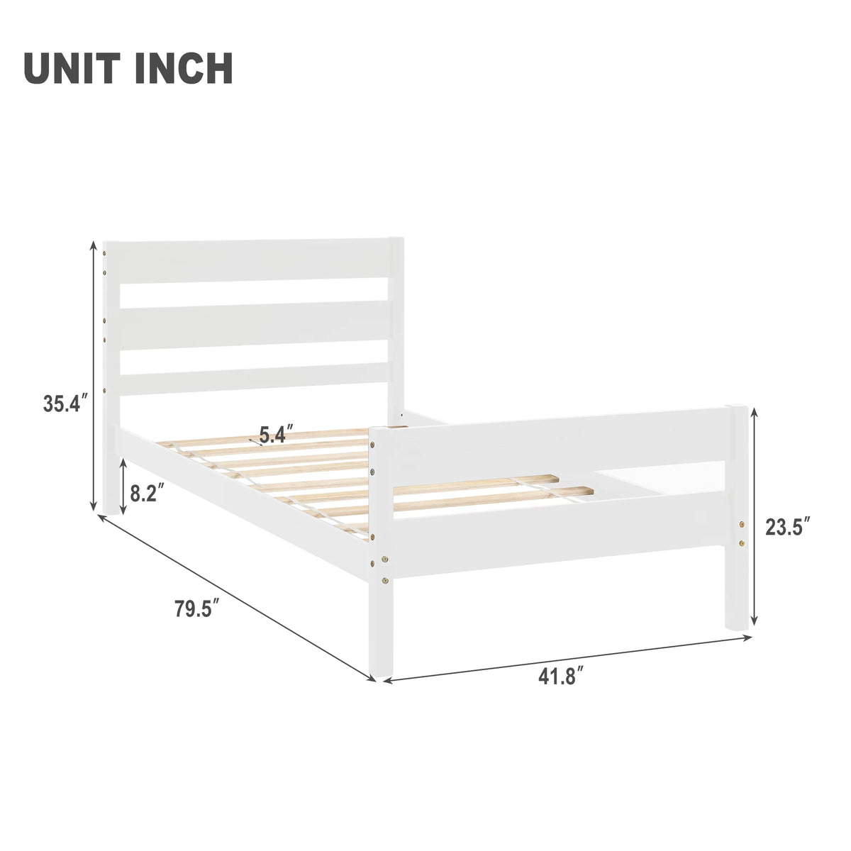 White Twin Bed with Headboard and Footboard W43874