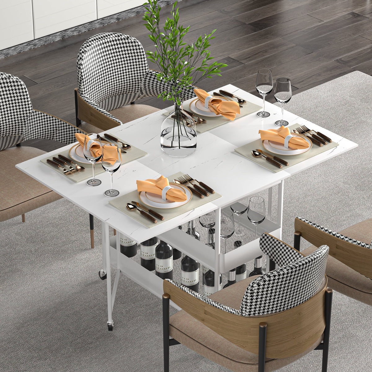 Folding Extendable Dining Table with 7 Wheels White Z789