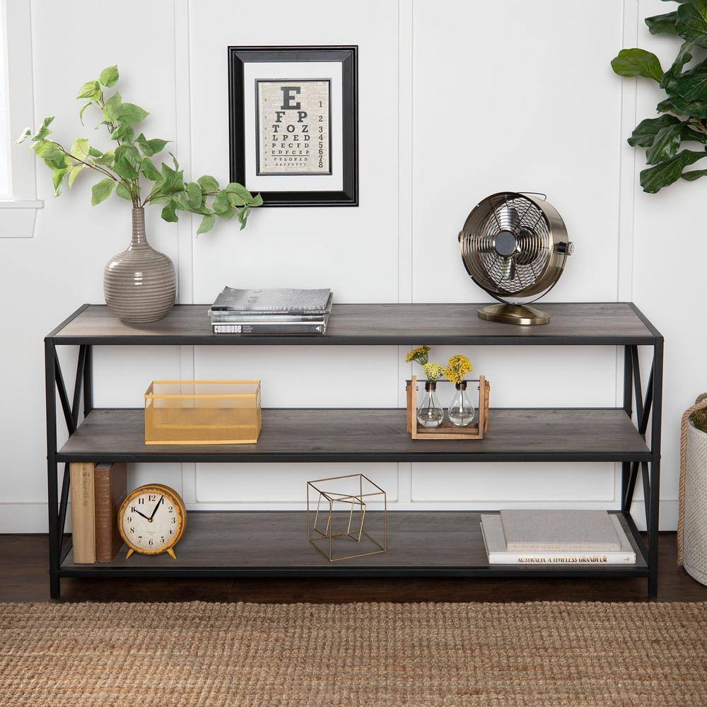 Grey Wash Metal and Wood Media Bookshelf G78901