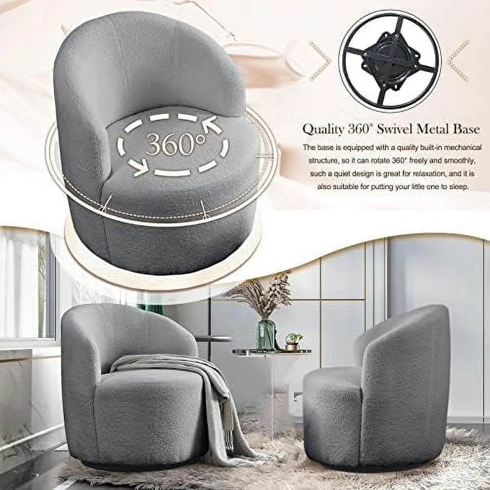 Swivel Barrel Chair with Ottoman Boucle Accent Chair Q1816