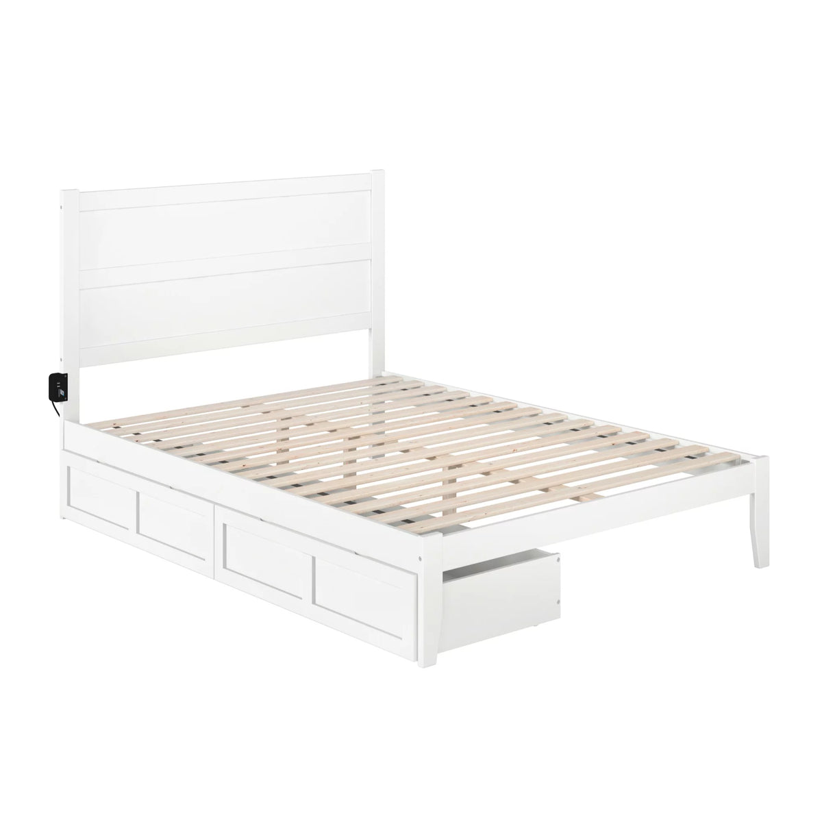 White Solid Wood Queen Bed with 2 Storage Drawers R8342