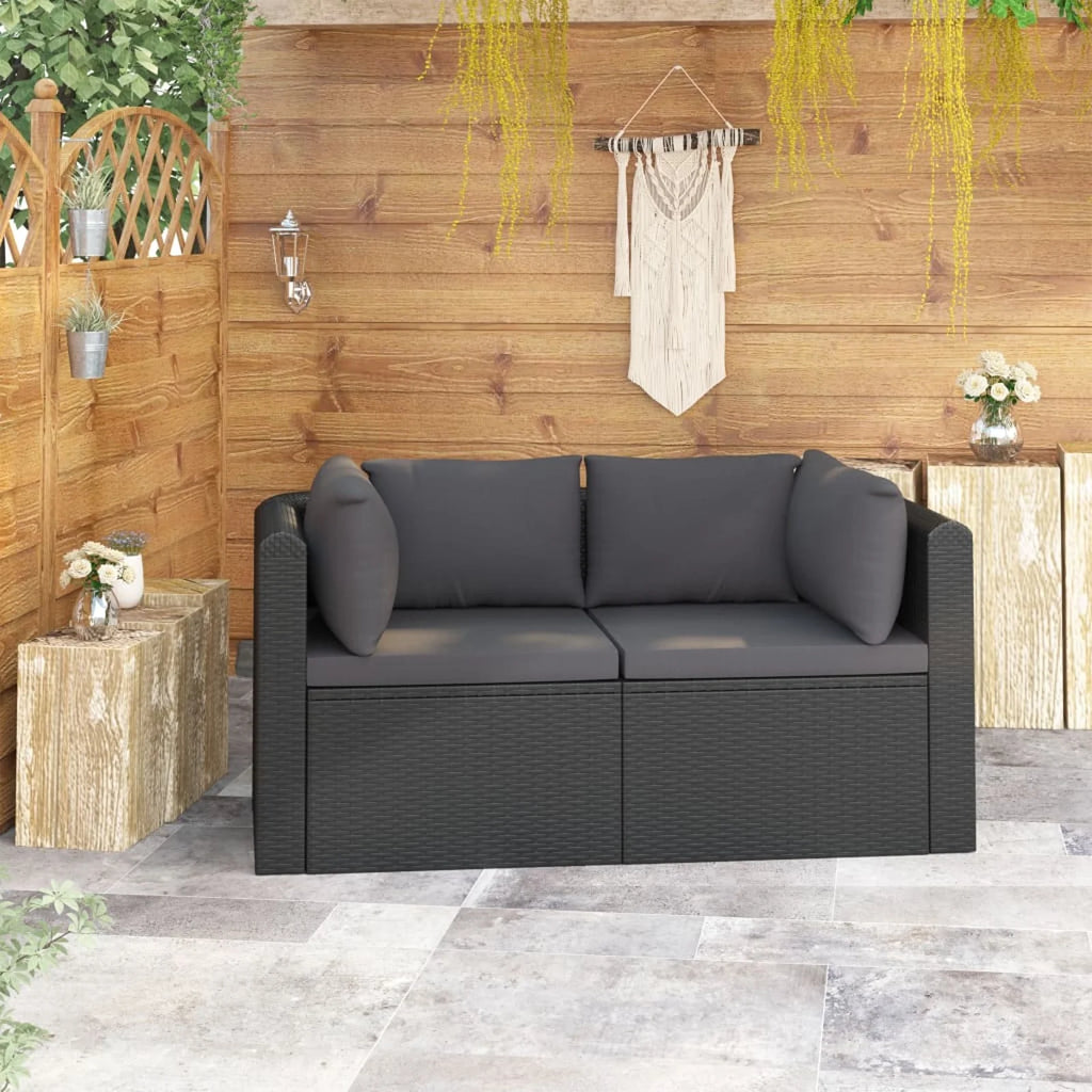 2 Piece Patio Sofa Set with Cushions Poly Rattan Black O9712