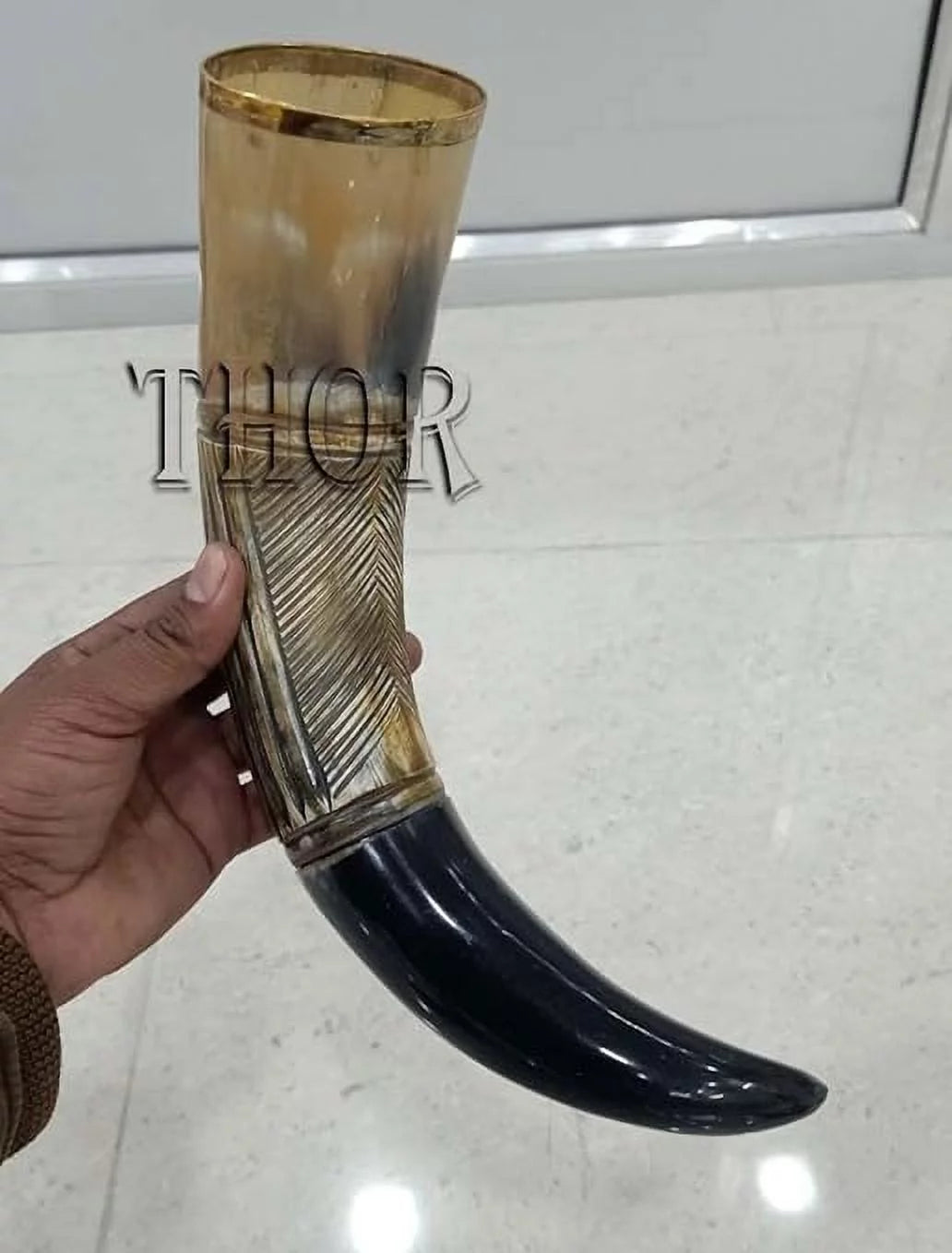 Handmade Natural Viking Drinking Horn Mug with Brass Trim Set of 6 K37233