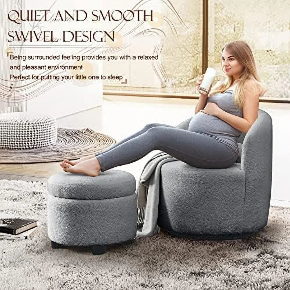 Swivel Barrel Chair with Ottoman Boucle Accent Chair Q1816