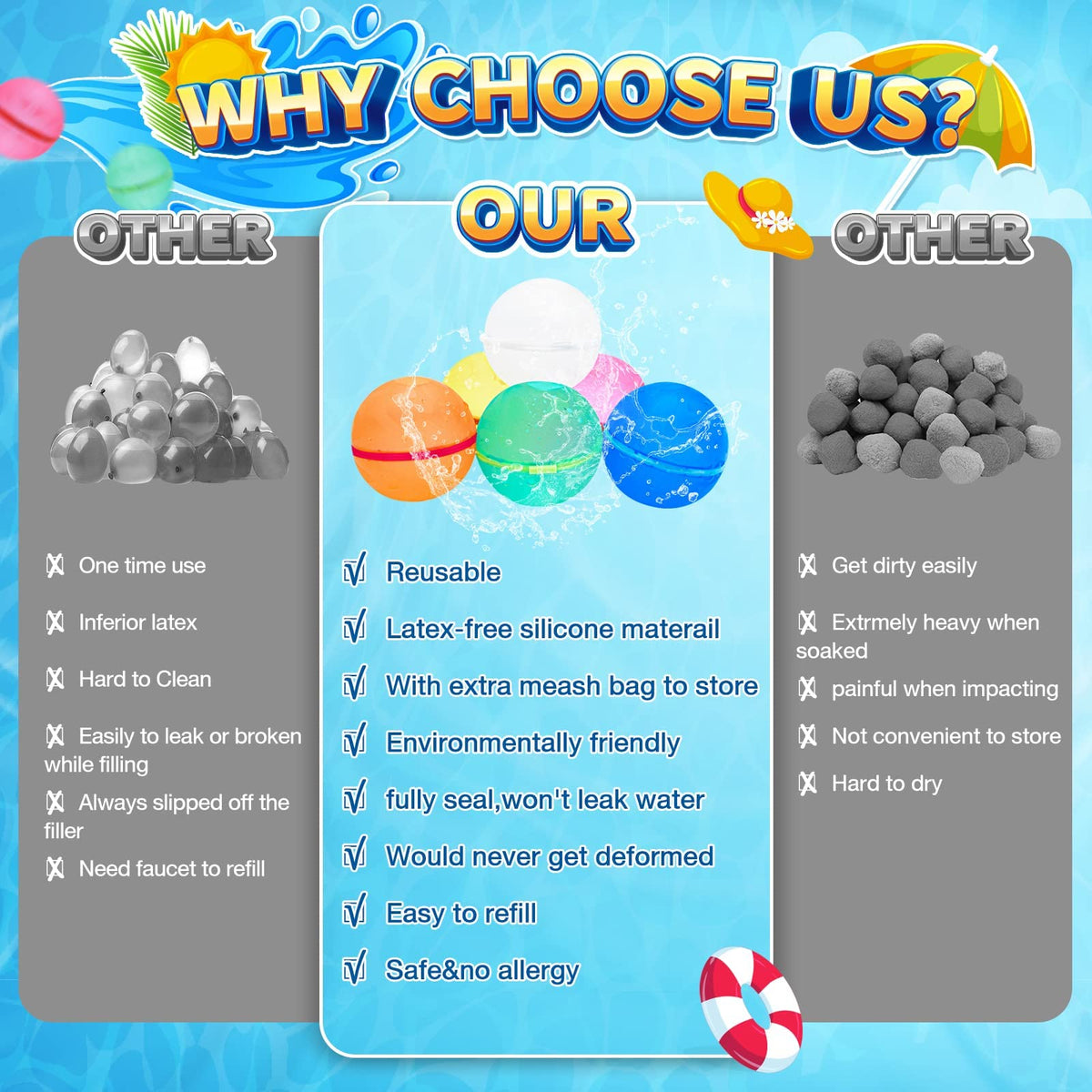 12 PCS Refillable Silicone Water Balloons S917