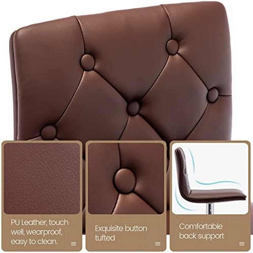 Tufted Adjustable PU Leather Swivel Barstools Set of 2 (Brown) L38924