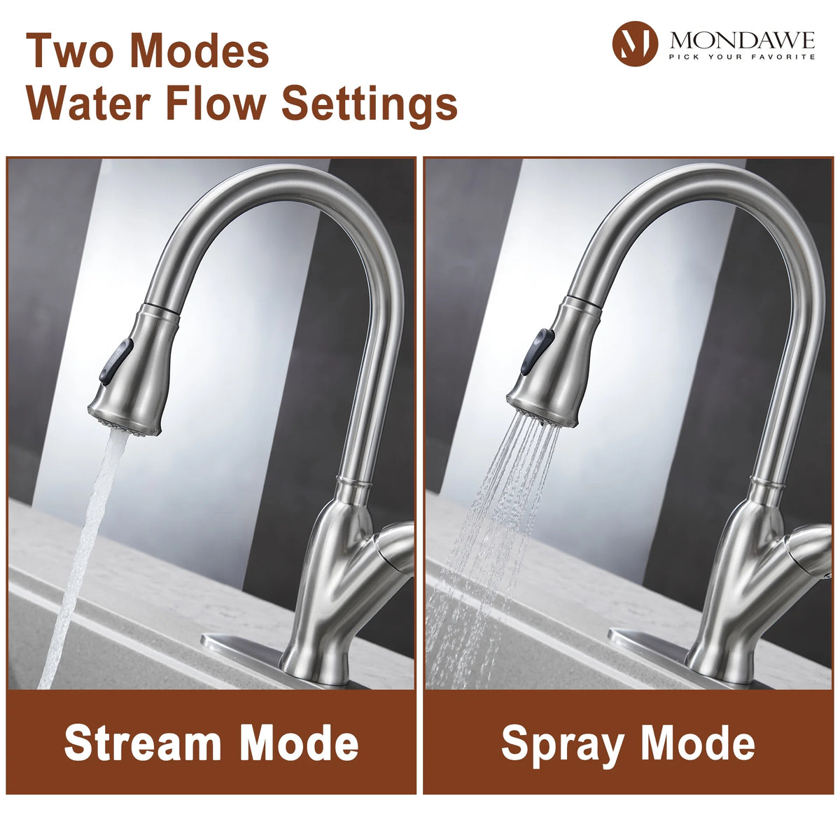 Single Handle Brushed Nickel Pull Down Kitchen Faucet T542