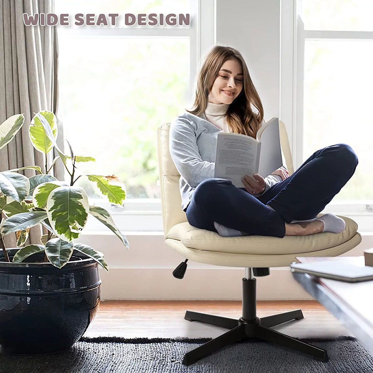 PU Leather Armless Office Desk Chair No Wheels B8814