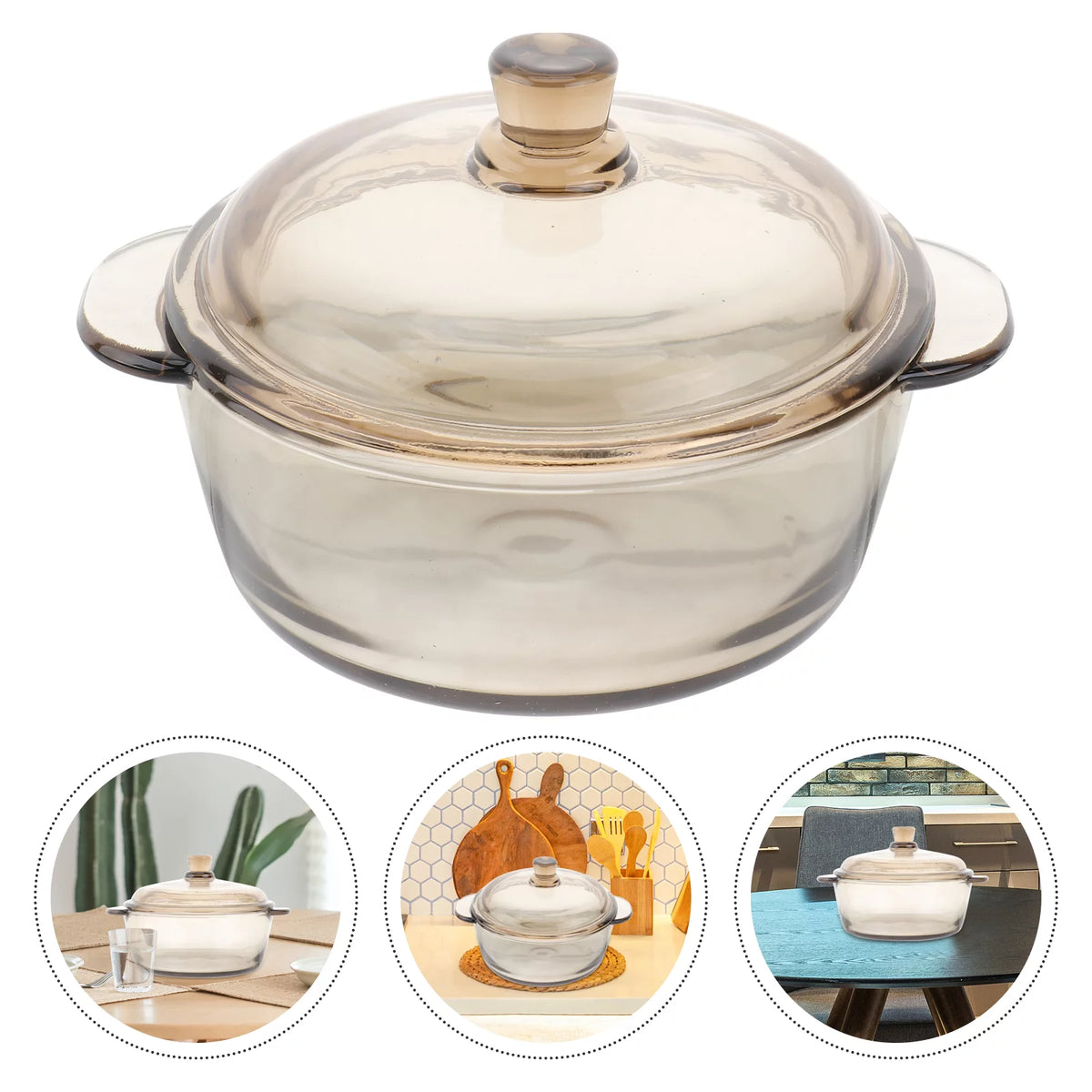 Glass Bowl with Lid Heat Resistant Light Brown H85631